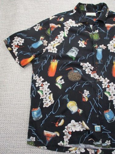 CARIBBEAN Hawaiian Shirt Mens XL Cocktails Print Short Sleeve Button Up Rayon - Picture 3 of 12