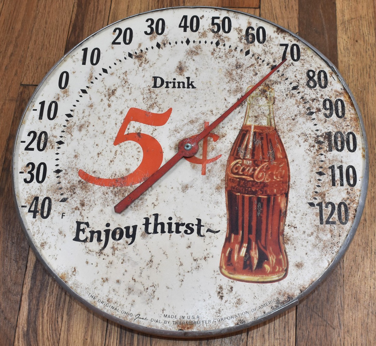 ジャンク品　ヴィンテージ　Coca-Cola 温度計 RARE 1940'S Coca Cola Masonite Thermometer AM 5-4 17