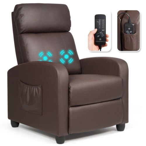 Massage Recliner Chair Single Sofa PU Leather Padded Seat Couch w Footrest Brown