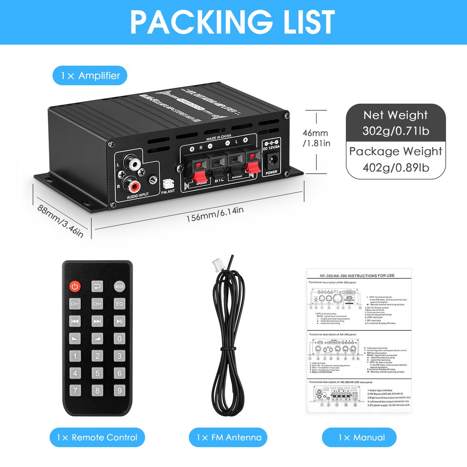 800W bluetooth Amplifier Car Home Mini Hifi Digital Audio Stereo 2