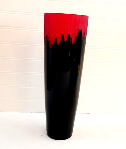 John-Richard Vase Etched Red Satin Glass Encased in Black Cylinder 14"H - Picture 10 of 17