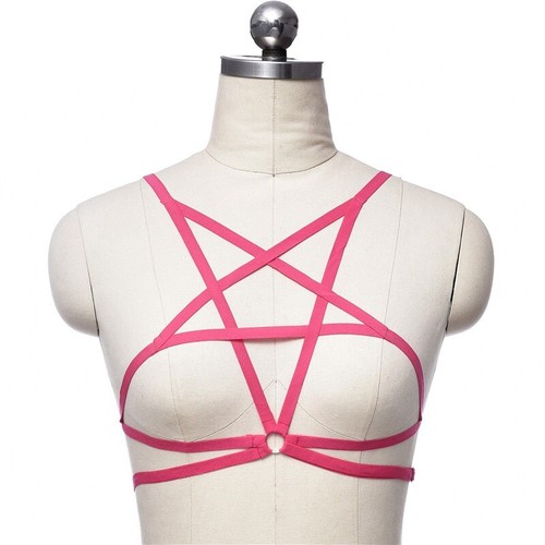 Sexy Pentagram Lingerie Bra Cupless Body Chain Sexy Cage Elastic Harness Goth - Picture 12 of 14