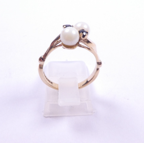 Ring 9 carat yellow gold size N Pearl Sapphire twist design - Picture 5 of 7