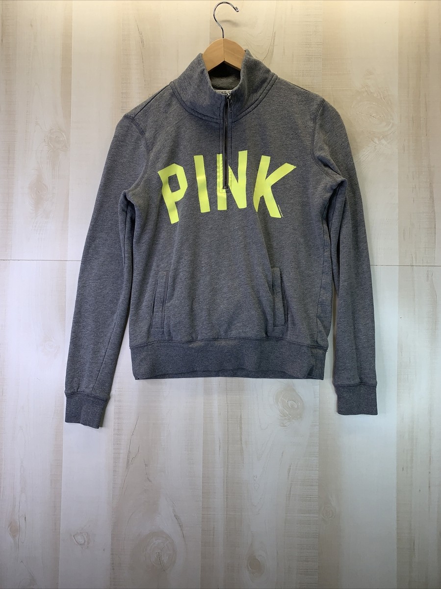 Victoria's Secret “PINK”. Women's SZ XS Neon Logo Gray 1/4 Zip