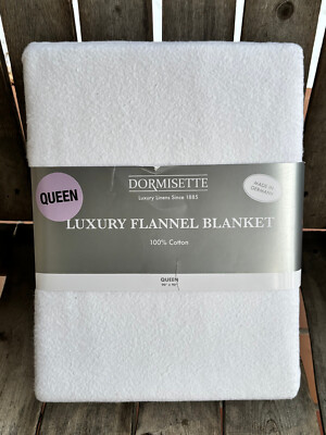 Dormisette Luxury 100% Cotton Flannel QUEEN Size Blanket - Made in Germany WHITE