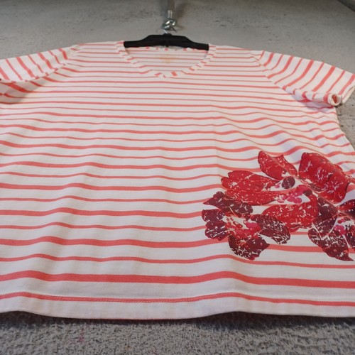 NorthCrest Womens Multicolor Floral Striped Top Plus Size 2X Short Sleeve Soft - Picture 6 of 14