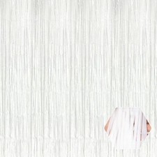 3 Pack White Foil Fringe Curtain Backdrop 3.28Ft x 8.2Ft Metallic Tinsel Foil...