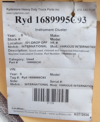 1995 INTERNATIONAL USED INSTRUMENT CLUSTER P#1689995C93 - Picture 6 of 9