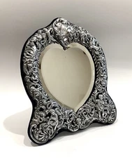 Antique English Sterling Silver Heart  Mirror Wm. Comyns Cherubs London 1895