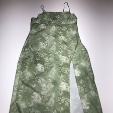 Shein Slip Dress Womens Large Green Floral Long Boho Dainty Sleeveless Split Hem