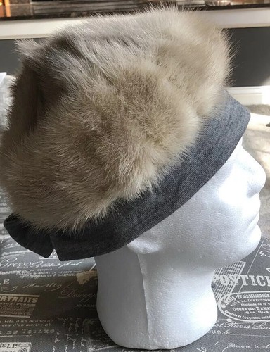 Vintage Betmar Fur Hat Elegante Blonde Mink New York Paris Bamberger’s Grey Band - Picture 2 of 9