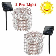 2 pack LED Solar Fairy String Lights Copper Wire Waterproof Outdoor Garden Decor