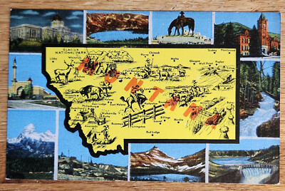 Montana Map Postcard 1940s E.C. Kropp Unused