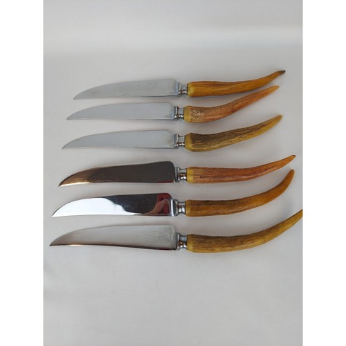 Vintage Henry Rogers Sons & Co Stainless Knife Set Stag Antler Handles Lot of 6 - Picture 7 of 9