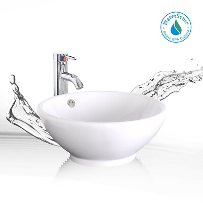Round Bathroom Sink - 16''x16'' Modern Round Bowl Above Counter White Porcelain