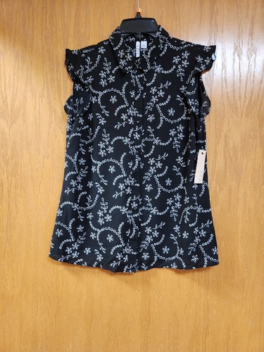 ELLE ärmelloses Oberteil schwarz & weiß mit Blumenmuster. Neu mit Etikett Klein. Niedlich.