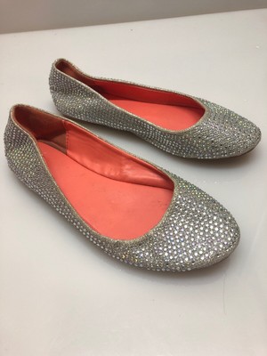 FLAT SHOES 5.5 SILVER BALLET FLATS CRYSTALS SPARKLE ...