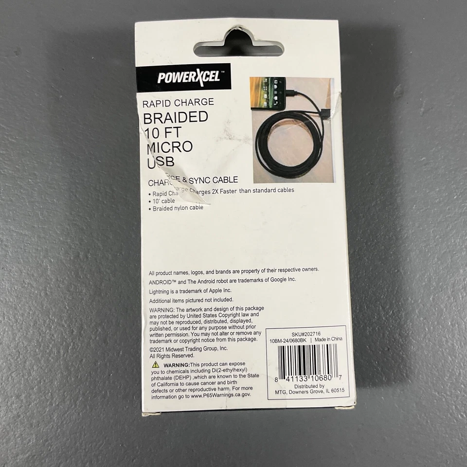 Powerxcel Rapid Charge Braided 10 Ft. Micro USB Charge & Sync Cable Tangle Free - Image 2 of 4