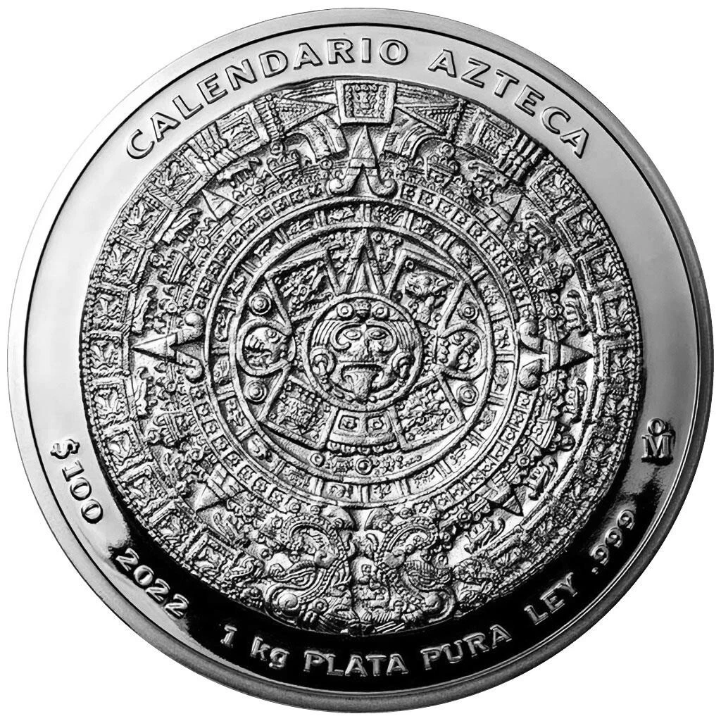 Silbermünze 1kg Azteken-Kalender 2022 - Mexiko - im Holz-Etui - Prooflike