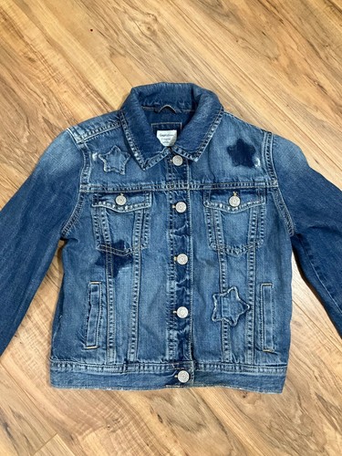 Gap Kids Girls Jean Jacket Wash Denim Star Patches Distressed Size: Large