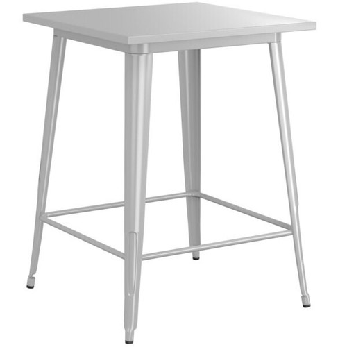 32'' Square Silver Metal Indoor & Outdoor Restaurant Patio Bar Height Table - Picture 5 of 5
