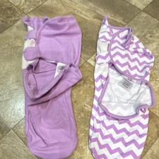 Comfy Cubs S/M Purple White Chevron Solid Sleeveless Cotton Knit Swaddle 2Pc