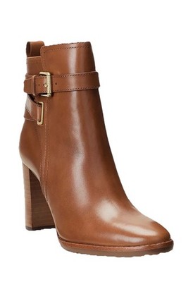 Lauren Ralph Lauren Womens Madisyn Buckled Dress Booties Tan 9.5 NIB $225 MSRP