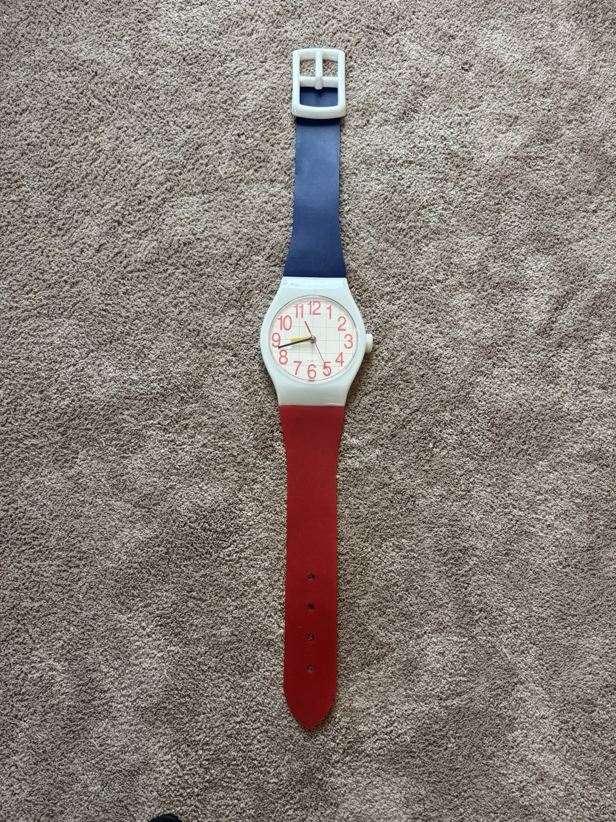 Giant Novelty Wristwatch Wall Clock 52 Inch Retro Blue/Red Grid Quartz 1980s