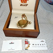 TISSOT Quartz Pocket Watch White Dial Goldtone Case Chain Box Papers New Battery