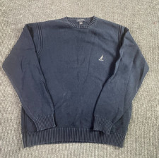 Nautica Sweater Mens L Large Blue Logo Sailing Embroidered Cotton Pullover Y2K