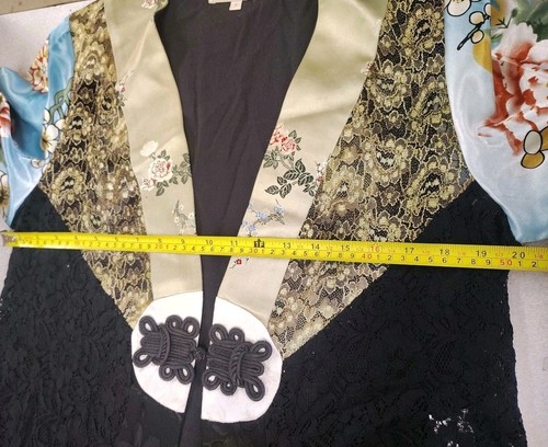 VTG Whimsical Boho Silk Brocade Kimono Jacket Womens M Green Eclectic Floral EUC - Picture 10 of 12