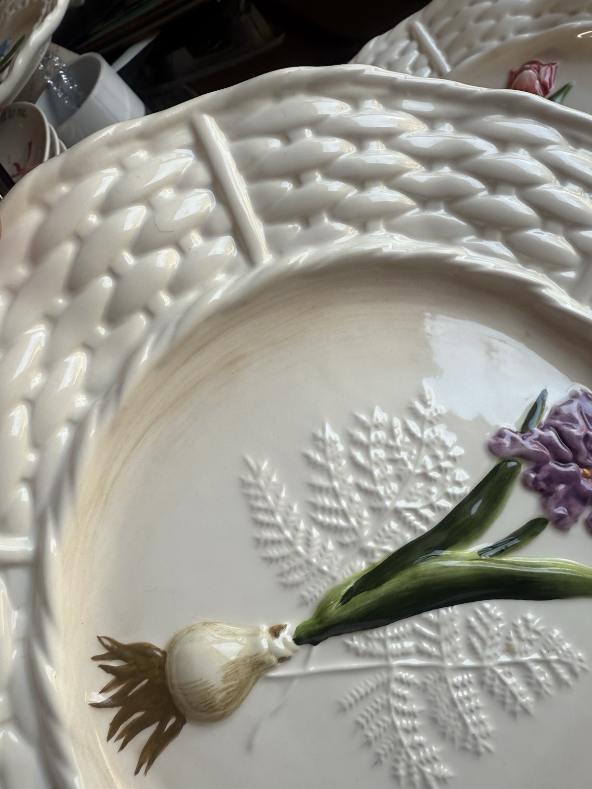 Vintage Set Of 2 World Market Flower Plates. Tulip Plate, Spring Bulb Plate.