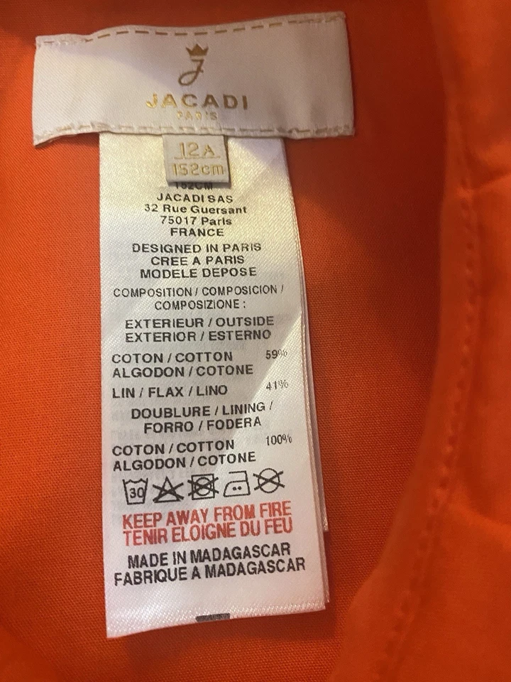 Vestido Jacadi Paris Niña Naranja Profundo con Collares de Pétalos. Totalmente Forrado - Talla 12T Foto 4 de 4