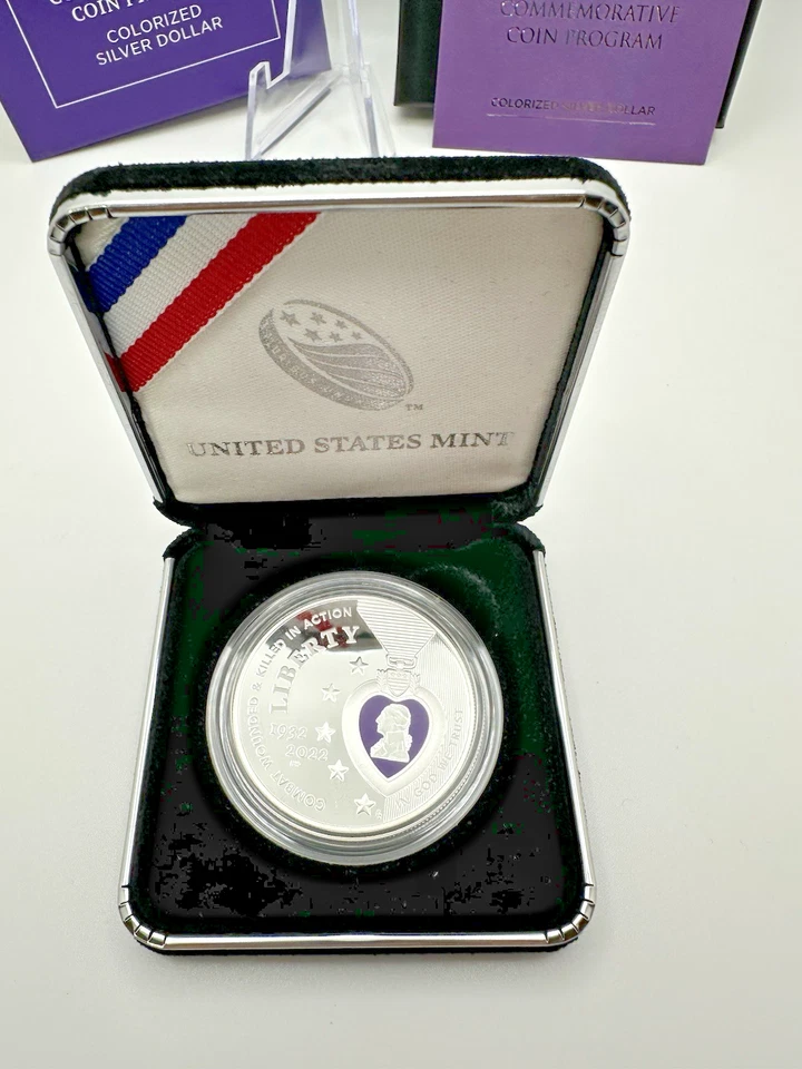 2022 W Purple Heart Colorized Silver Dollar w/ OGP & COA - Image 2 of 4