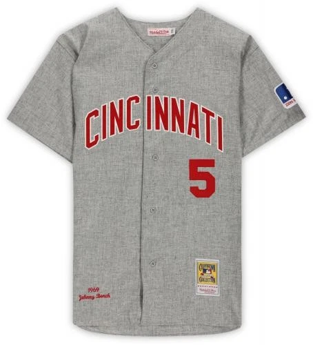 Johnny Bench Reds Signed Grey Mitchell & Ness Auth 1969 Jersey with HOF 89 Insc - Image 4 of 4