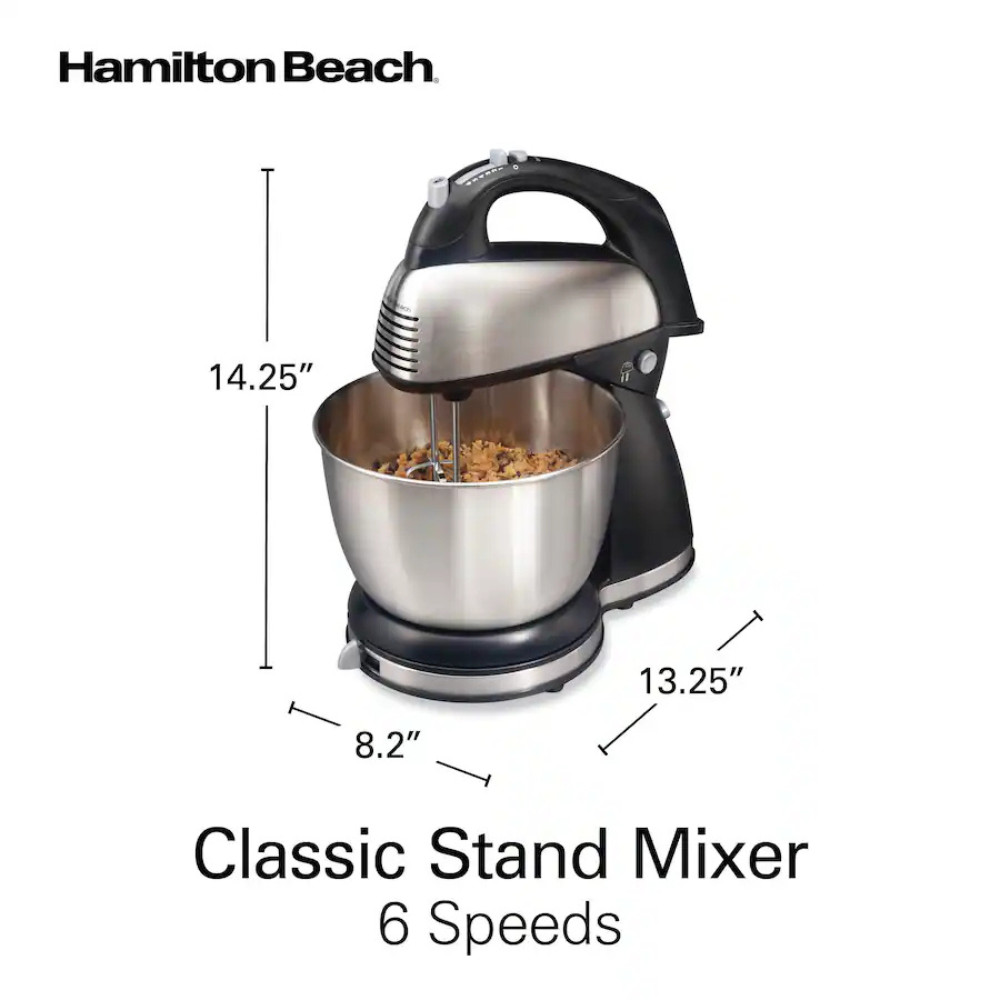 Hamilton Beach 6-Speed Classic Hand Stand Mixer Silver for Versatile Baking Tool
