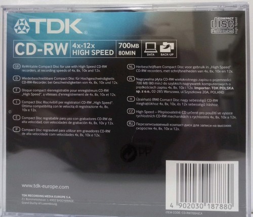 TDK CD-RW Rohling 700MB 80min 1 Stück NEU & OVP - Bild 4 von 6
