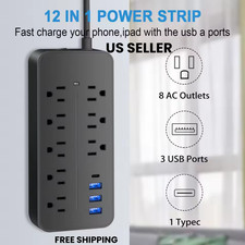 Multi Outlet Surge Protector USB Charging Power Strip Extension Cord Flat Plug