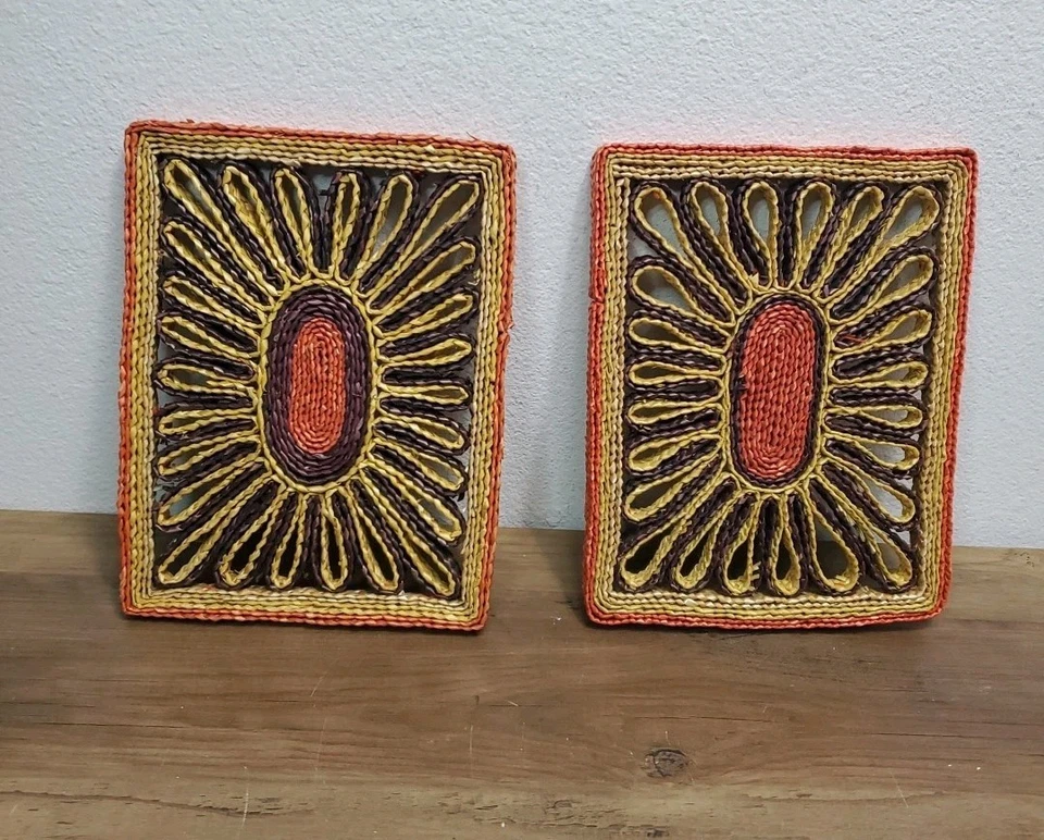 2 Vintage Wicker Trivet RECTANGLE Hot Pad Pot Holder Rattan Raffia Boho Shabby - Image 4 of 4