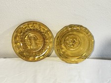 Vintage Tiara Glass Nursery Rhyme Child Plate Set And Mother Goose Bowl Amber