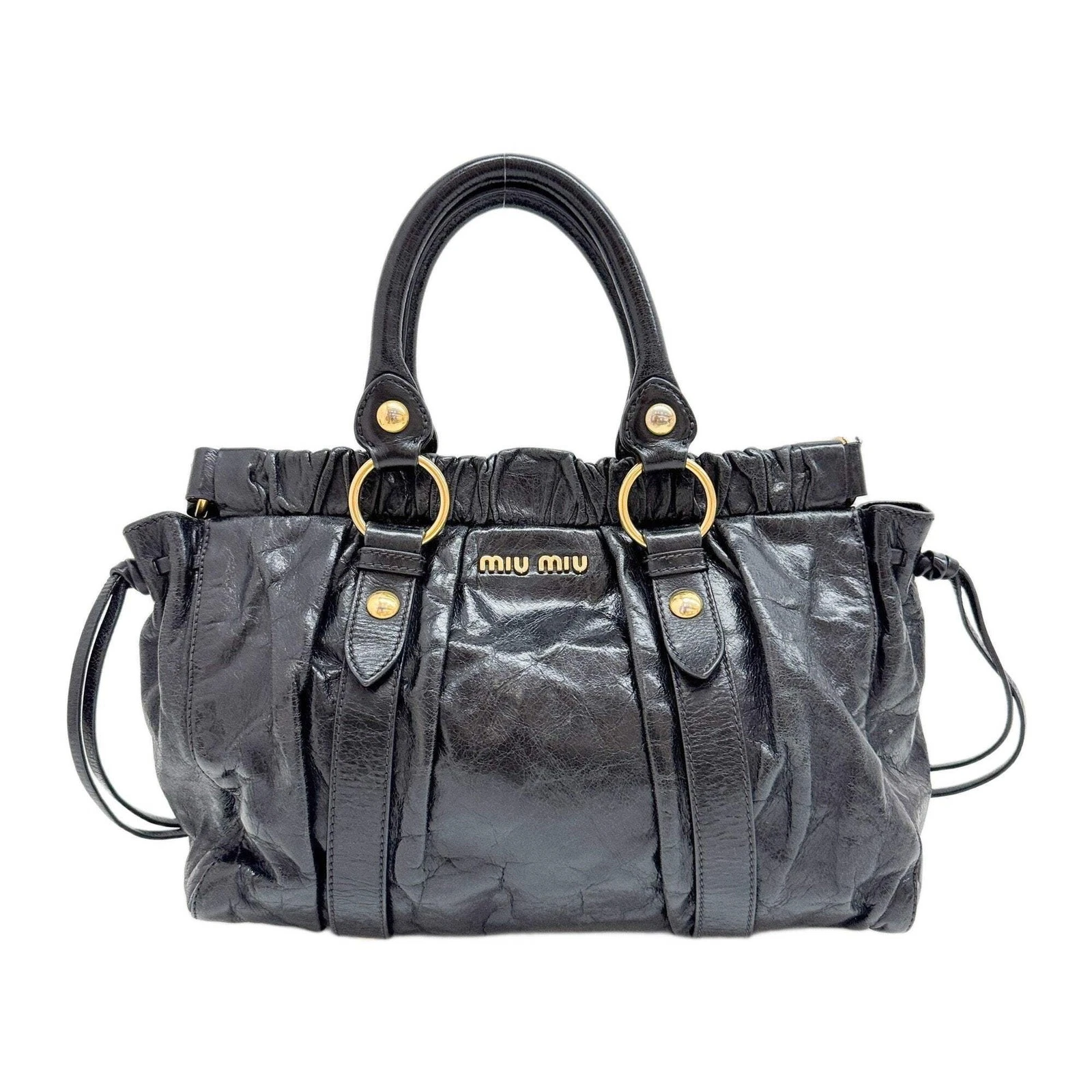 Miu Miu — MIU MIU Vitello Black Leather Two Way Bag