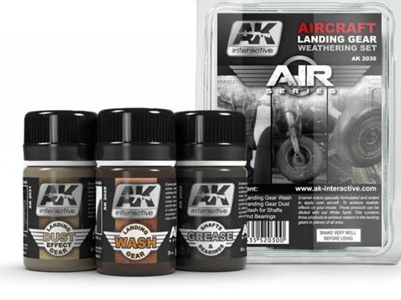 AK Interactive 02030 3 x 35ml - Aircraft Landing Gear Weathering Set