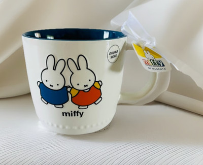 NWT MIFFY Bunnies 20 Oz Ceramic Mug By Magenta - Blue & Orange Bunnies - Friends