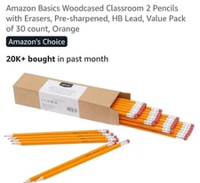 Amazon Basics 30ct Woodcased HB #2 Pencils w/Erasers-Pre-sharpened-Value Pack