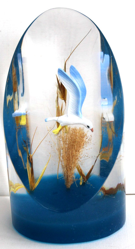 Vintage Hand Carved Painted Seagull in Lucite/acrylic Unique Canada Paperweight
