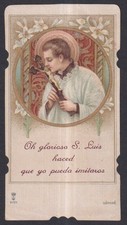Tarjeta Santa Antigua de San Luis Gonzaga LE Santino Imagen Pieuse Estampa