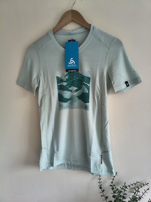  Odlo Athletic Fit Damen Merinowolle Blau Kurzarm T-Shirt Größe 12/14 Neu
