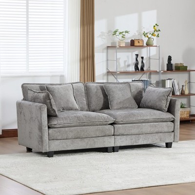 Cloud Sofa Loveseat, Gray Chenille Fabric, Modern Sectional Couch