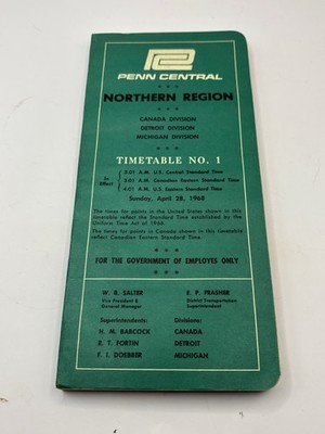 Vintage 1968 Penn Northern Timetable No. 1 Central Region Railroad Employee