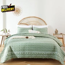 Bedspreads Boho Quilt Set Queen Size   Sage Green Bohemian Bedding Coverlet.....